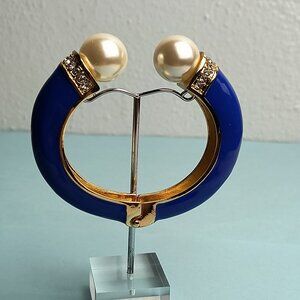 Statement Chunky Glaze Hinged Cuff Bracelet Faux Pearl Rhinestone Royal …